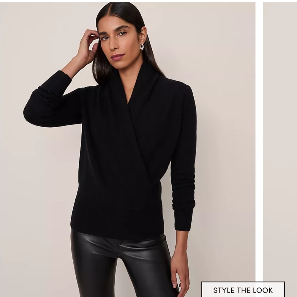 Ann Taylor 100% Cashmere Elegant Black Shawl Neck Sweater - M - NWT